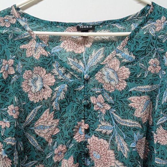 Torrid Chiffon Lurex Button-Up Blouse in Green - NWOT - Picture 6 of 16